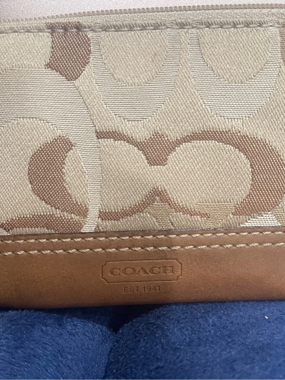 Coach Signature Canvas & Leather Card Holder in Tan and Cream